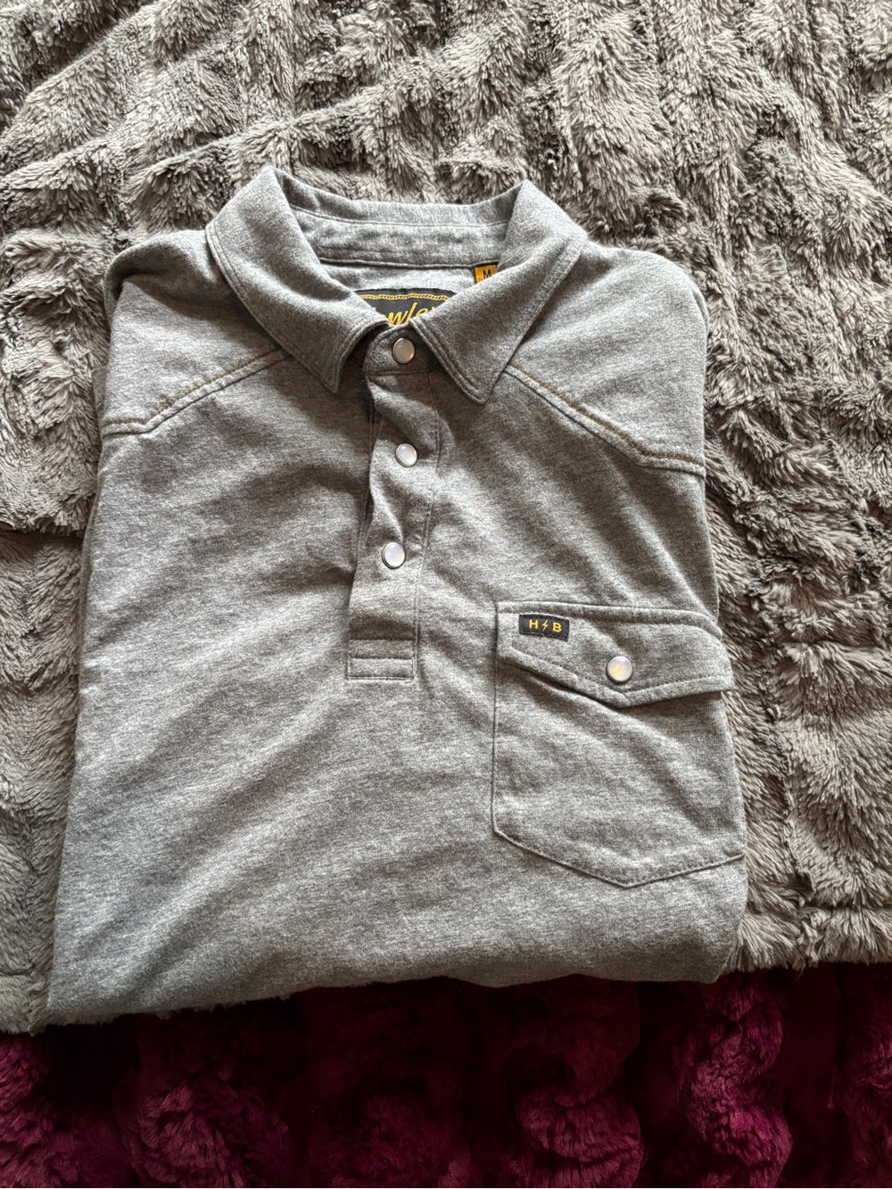 Howler Brothers Men's Gray Polo Shirt with Chest Pocket pearl buttons medium